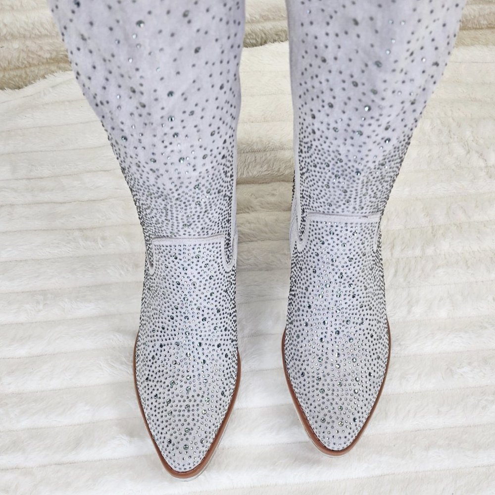 Wild Ones Glamour Cowboy Rhinestone Cowgirl Boots Tuck Zipper Plus Silver Gray - Picture 8 of 13